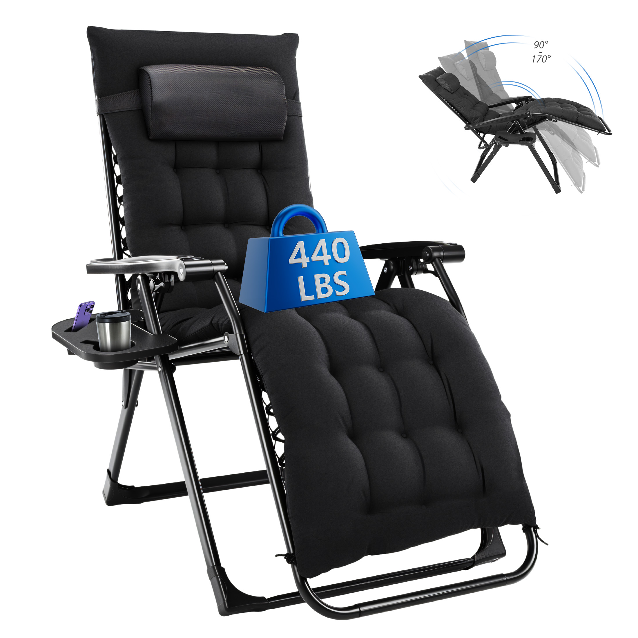 Outdoor Furniture Lounge Set - MCQ Zero Gravity Cushioned Lounge Chair