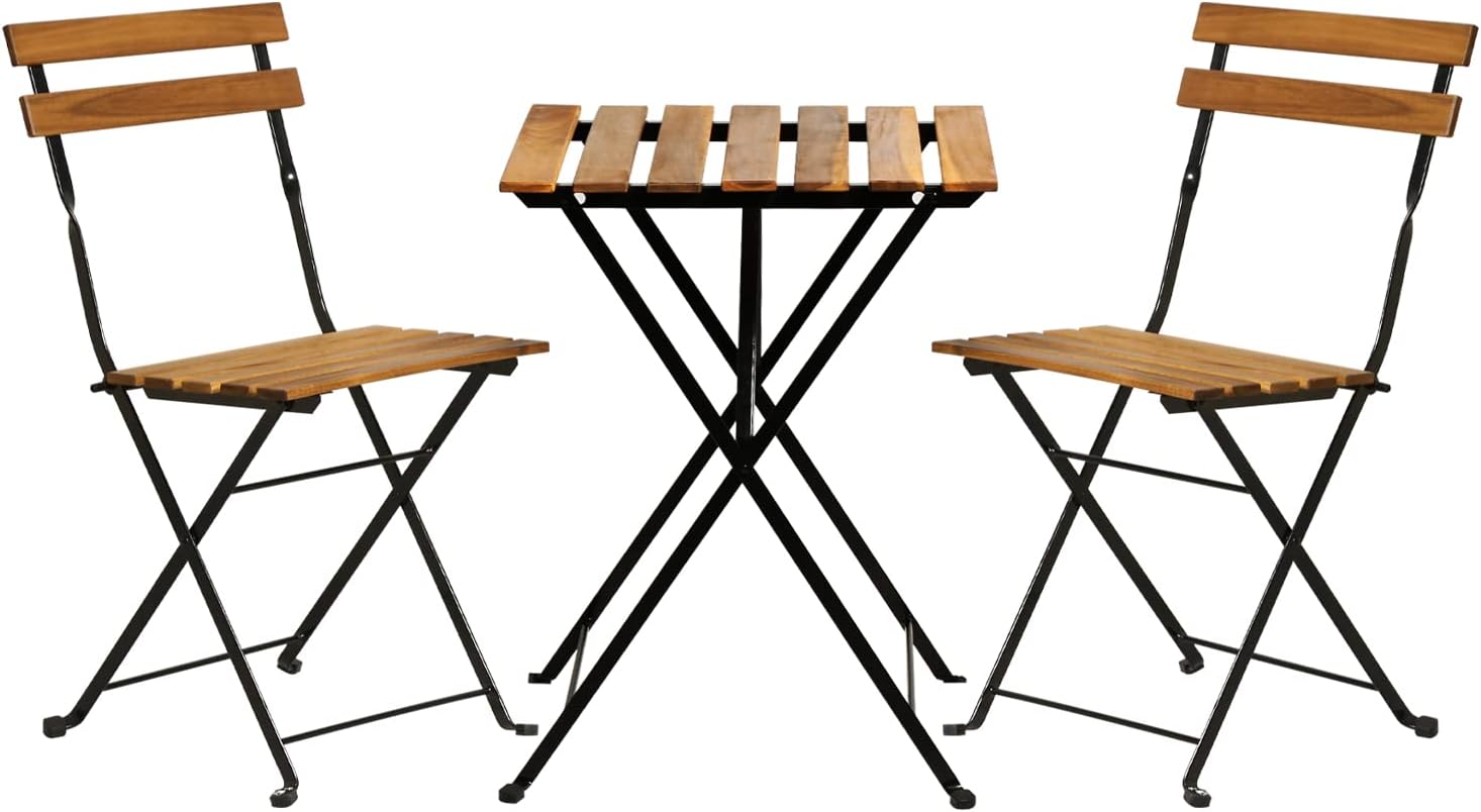 Outdoor Furniture One Piece - Natural wood 3-piece folding patio bistro