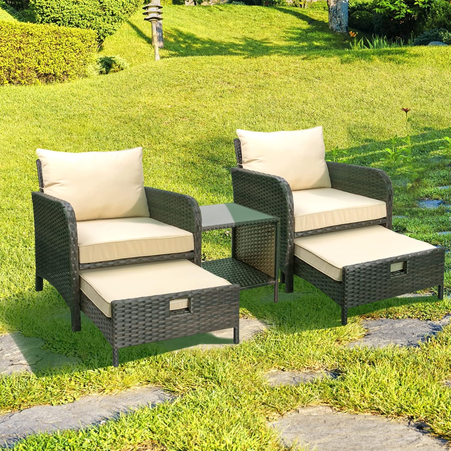 Outdoor Furniture Lounge Set - 5 Piece PE Wicker Rattan Balcony