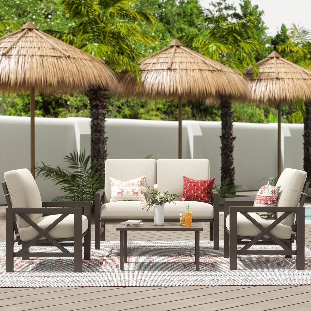 Four Pieces Patio Set, Outdoor - Outdoor Furniture One Piece のレビューと価格