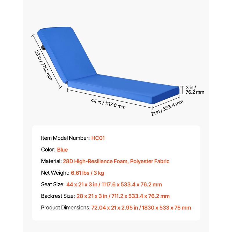 Chaise Lounge Cushion, 72 x 21 - Deck Chair Lounger のレビューと価格