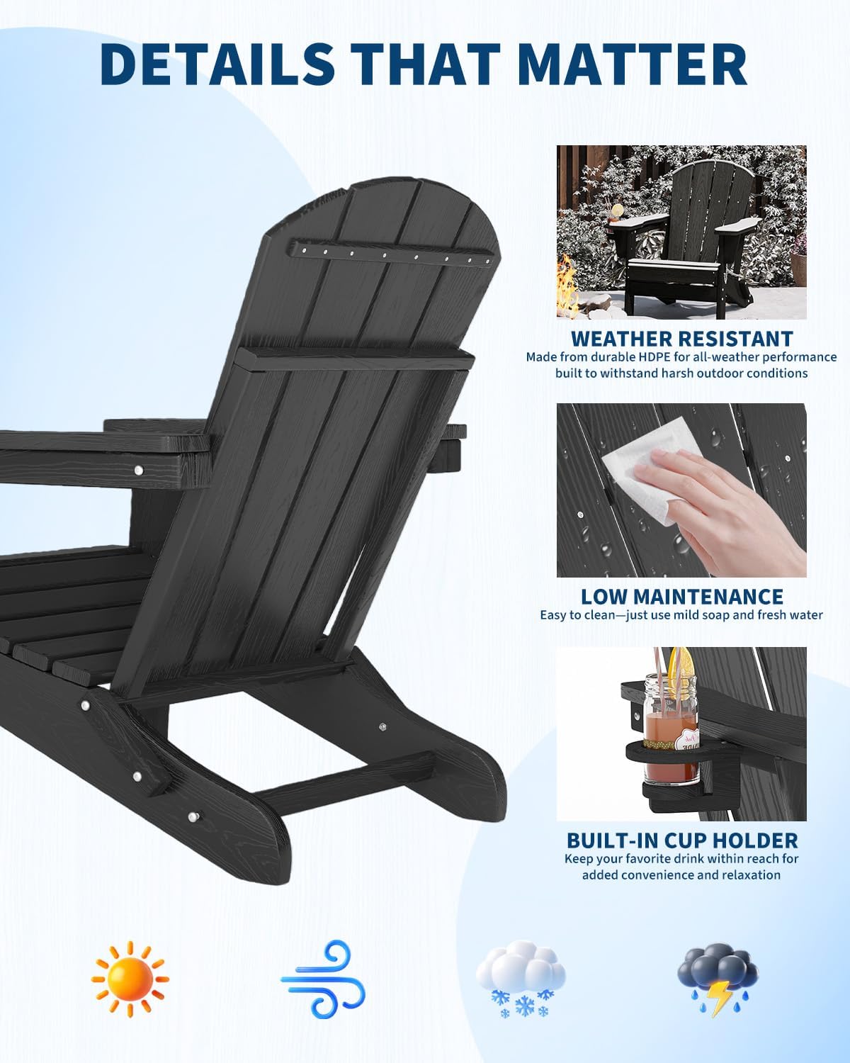 Folding Adirondack Chair HDPE  - Deck Chair Lounger のレビューと価格
