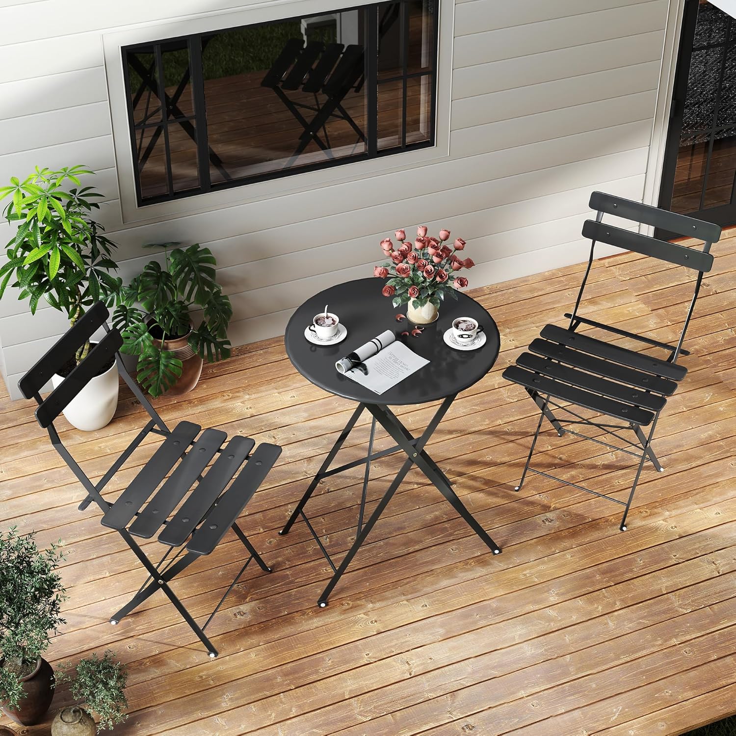 Space-saving black 3-piece fol - Outdoor Furniture One Piece のレビューと価格