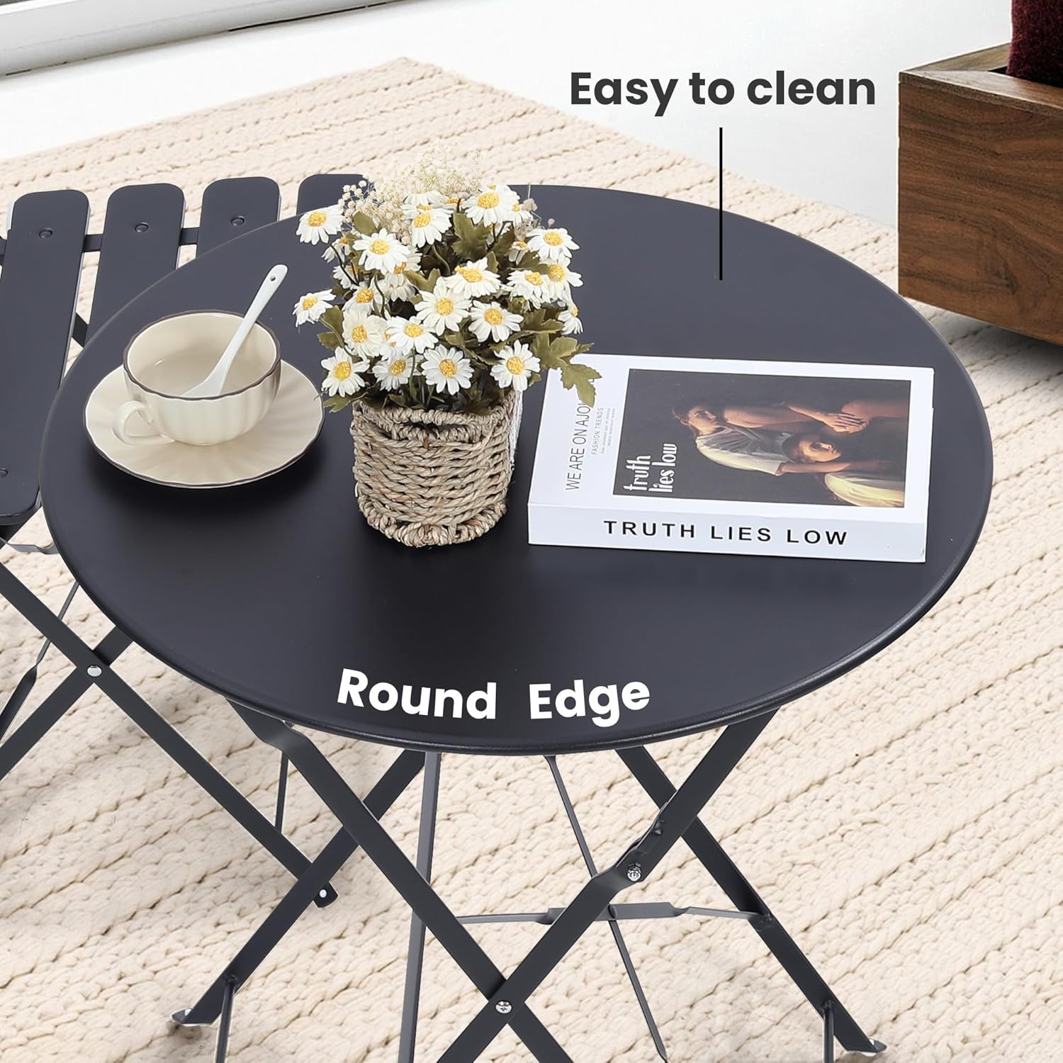 Space-saving black 3-piece fol - Outdoor Furniture One Piece のレビューと価格