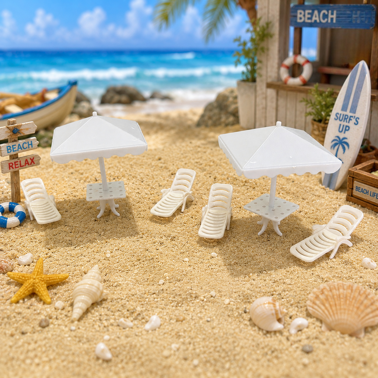 6pcs Miniature Beach Lounge Ch - Outdoor Furniture Lounge Set のレビューと価格