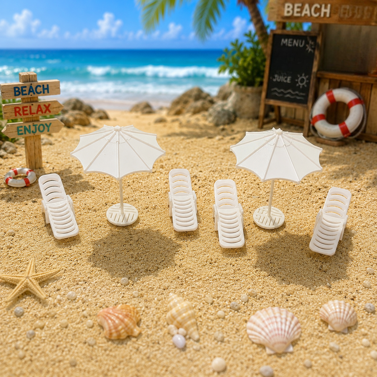 6pcs Miniature Beach Lounge Ch - Outdoor Furniture Lounge Set のレビューと価格