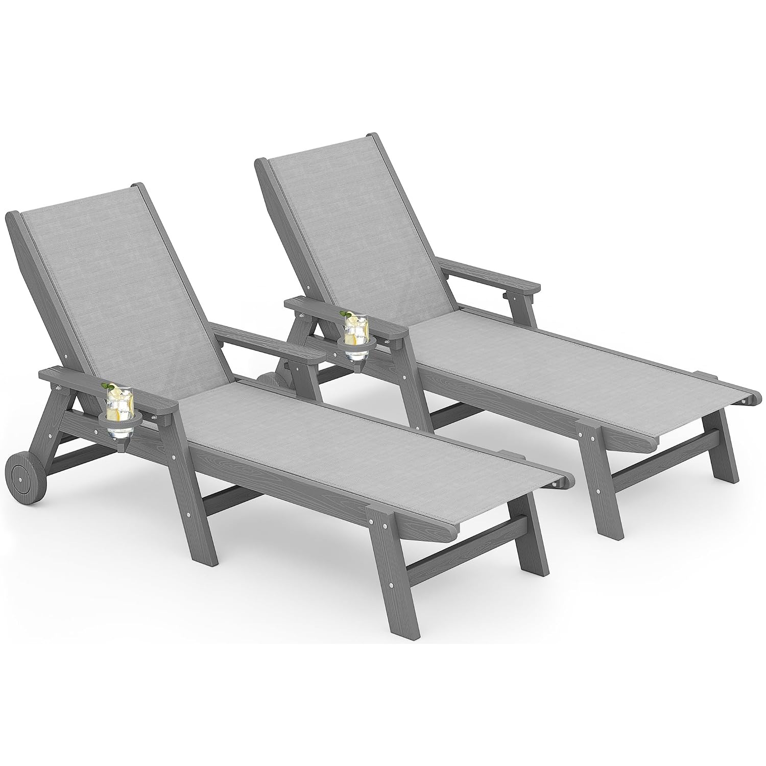 Set of 2 Gray Textilene HDPE O - Deck Chair Lounger のレビューと価格